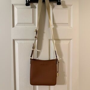 Michael Kors Brown Leather Crossbody with Cream Adjustable Strap
